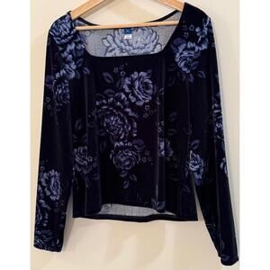 Old Navy Women's Black Floral Velvet Long Sleeve Top XL